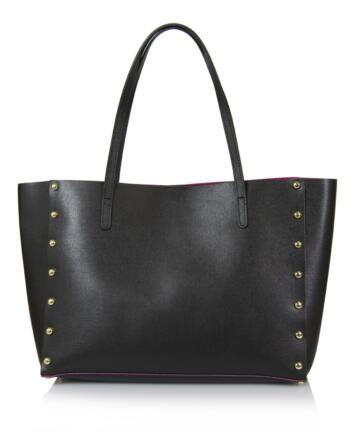 Verona-L  Genuine Saffiano Leather Large Shopper Bag - BLACK / FUCHSIA