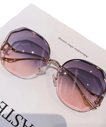 Fashion Tea Gradient Sunglasses Women Ocean Water Cut Trimmed Lens Metal Curved Temples Sun Mask Transparent
